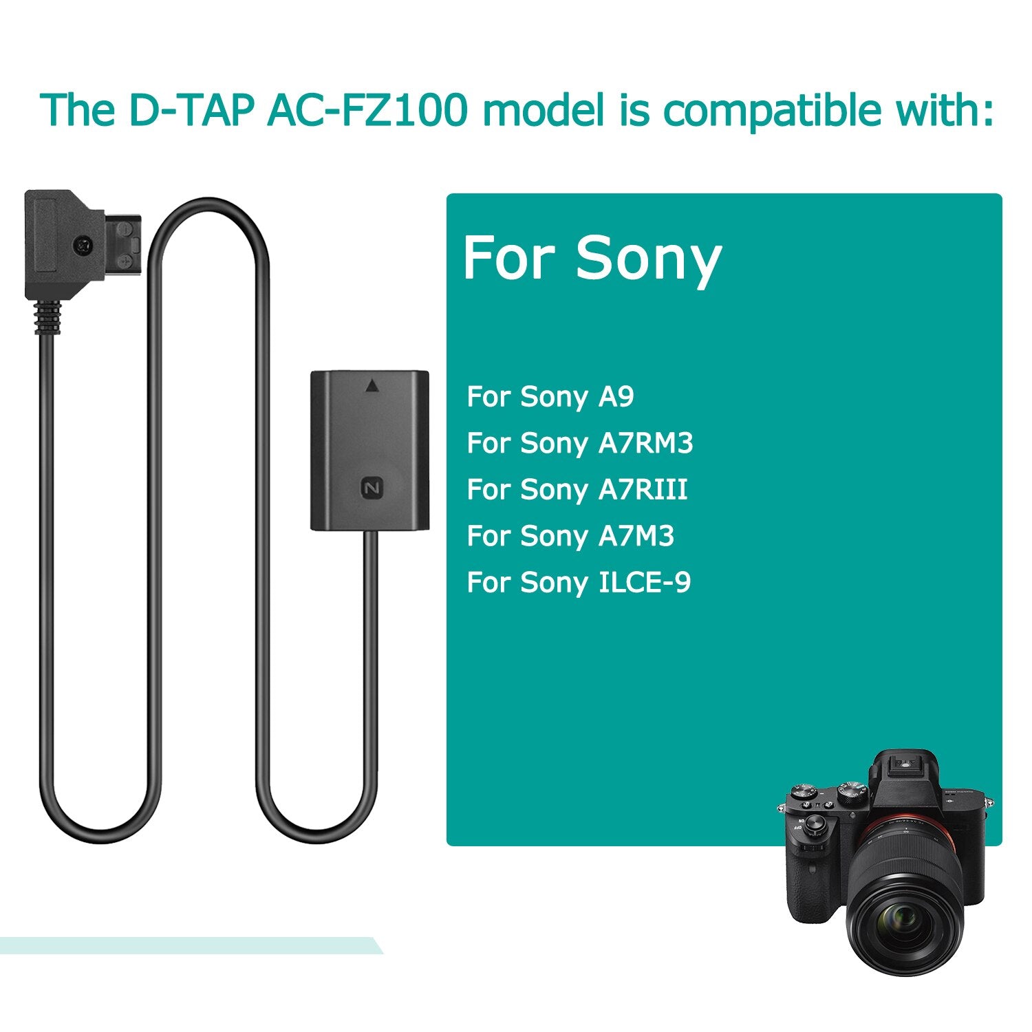 AC Power Supply with Sony a7 III (NP-FZ100) Compatible Dummy Battery (