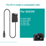 EP-5 EN-EL9 Dummy Battery DC Coupler Grip EH5A Mobile Power Bank Charger 5V USB Cable for Nikon D40 D40X D60 D3000 D5000 Camera